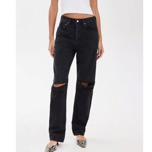 AGOLDE Kelly Straight Leg Jeans in Fuse Distressed Black denim - 29